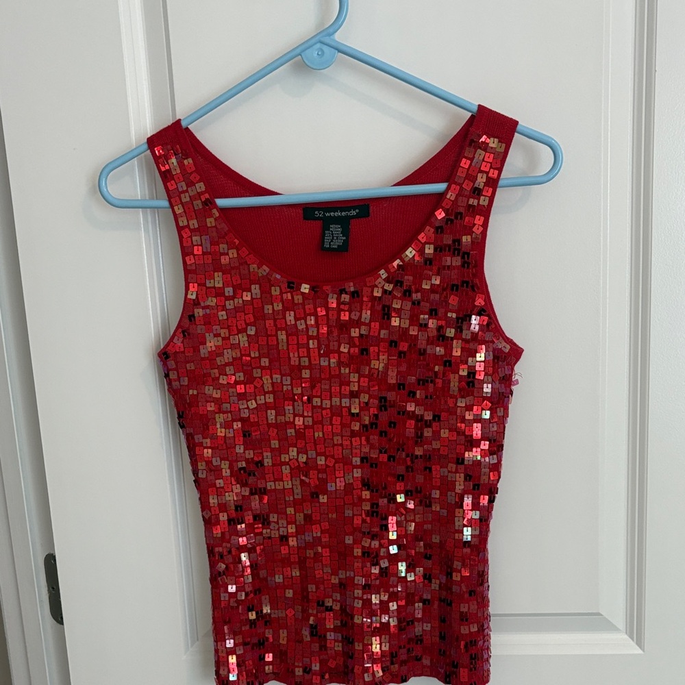 52 Weekends Red Sequin Tank Top